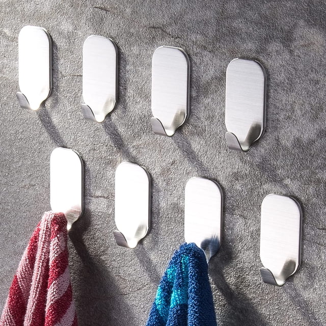 Gancho de pared adhesivo, 8 piezas Ganchos para toallas de cocina Ganchos para toallas de baño sin taladrar Acero inoxidable