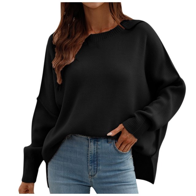 Suéteres para mujer Suéteres de otoño Cuello redondo Abrigo de moda Top Cuello redondo Suelto Manga larga Abrigo dividido Odeerbi ODB-5