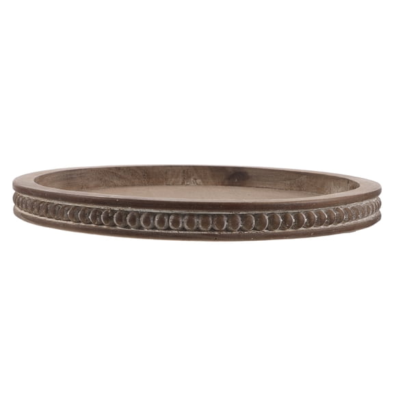 WESIEVYA Round Brown Wooden Tray with Decorative Beaded Edge, Perfect Serving Tray for Entryway, Kitchen, and Home Display