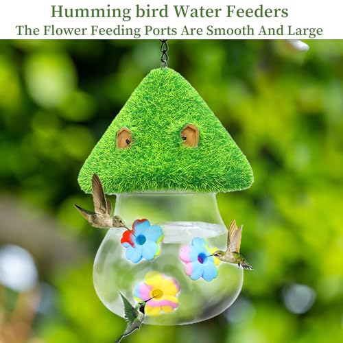 Hummingbird Feeder Cute Mushroom Hummingbird Feeders for Outdoors Hanging,Hummingbird Heeders for Outdoors Hanging Ant and Bee Proof,3 Petals Decorated with Water Spout Bird Water