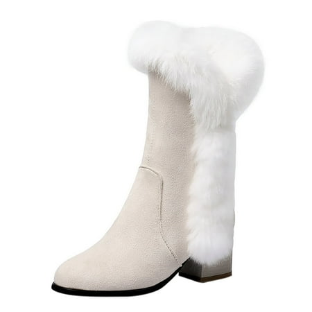 

Qufokar Cushioned Flip Flops for Women Snow Hiking Boots Women Wide Width Women S Winter Plush Warm High Heeled Shoes Thick Heel Suede Medium Sleeve Snow Boots