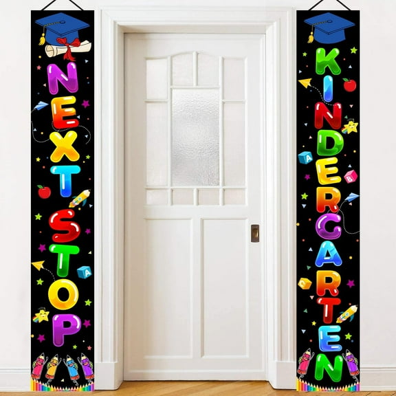 Preschool Graduation Decorations Porch Banner, 71" x 12" Next Stop Kindergarten Pre k Graduation Decorations Door Banner, Preschool Grad Porch Sign for Kids