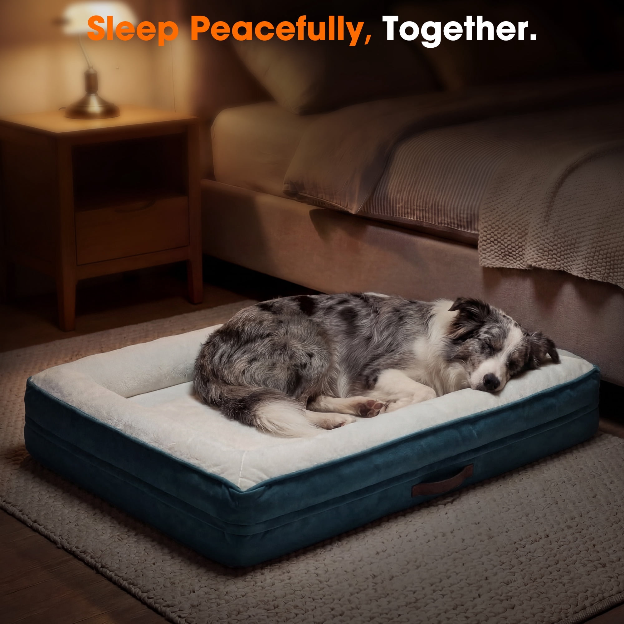 XX-Large Orthopedic Dog Bed Waterproof Pet Sofa Bed Four-Sided Bolster Cushion with Removable Washable Cover for Big Dogs Blue