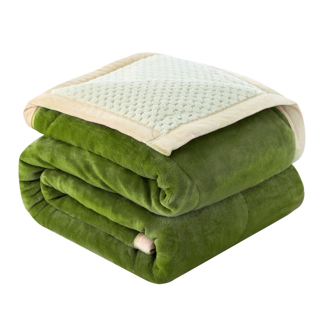 Unique Bargains Reversible 3 Layers Fleece Bed Blanket Green 78" x 90
