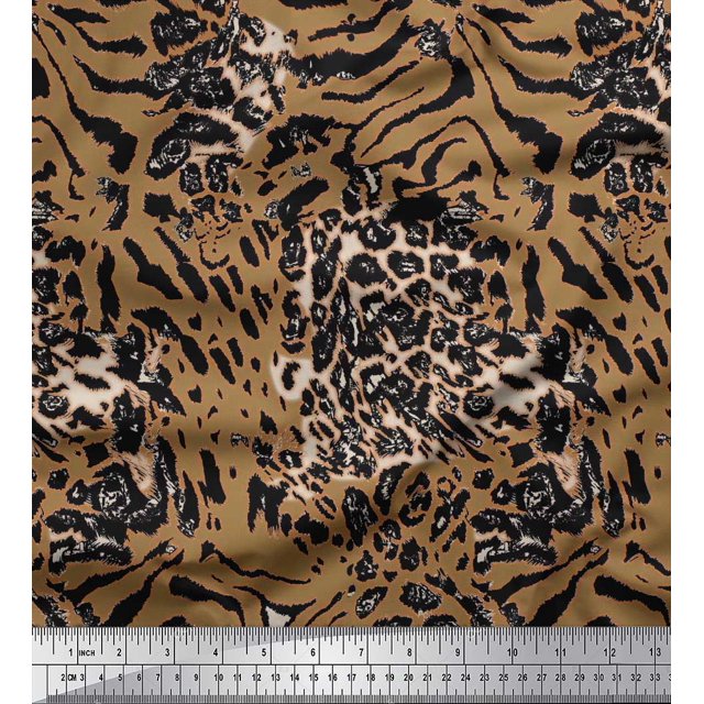 Soimoi Poly Georgette Fabric Leopard & Tiger Animal Skin Fabric Prints by Yard 42 Inch Wide