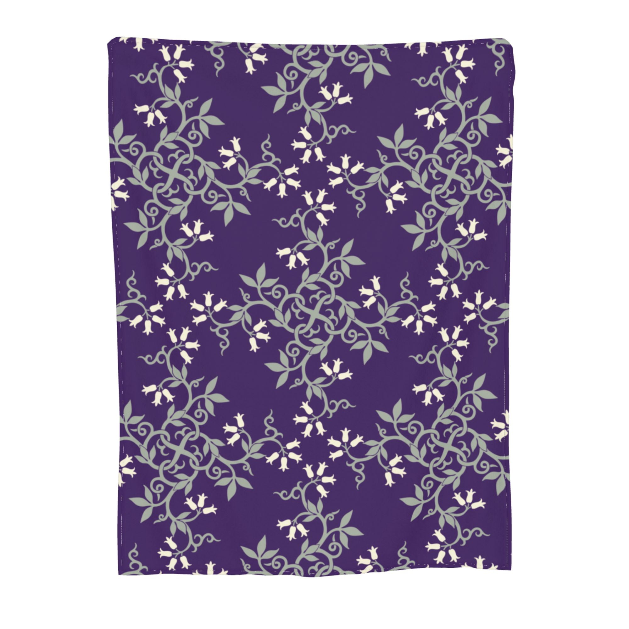Damask Style Blue Flower Throw Blanket, Super Soft AntiPilling Flannel