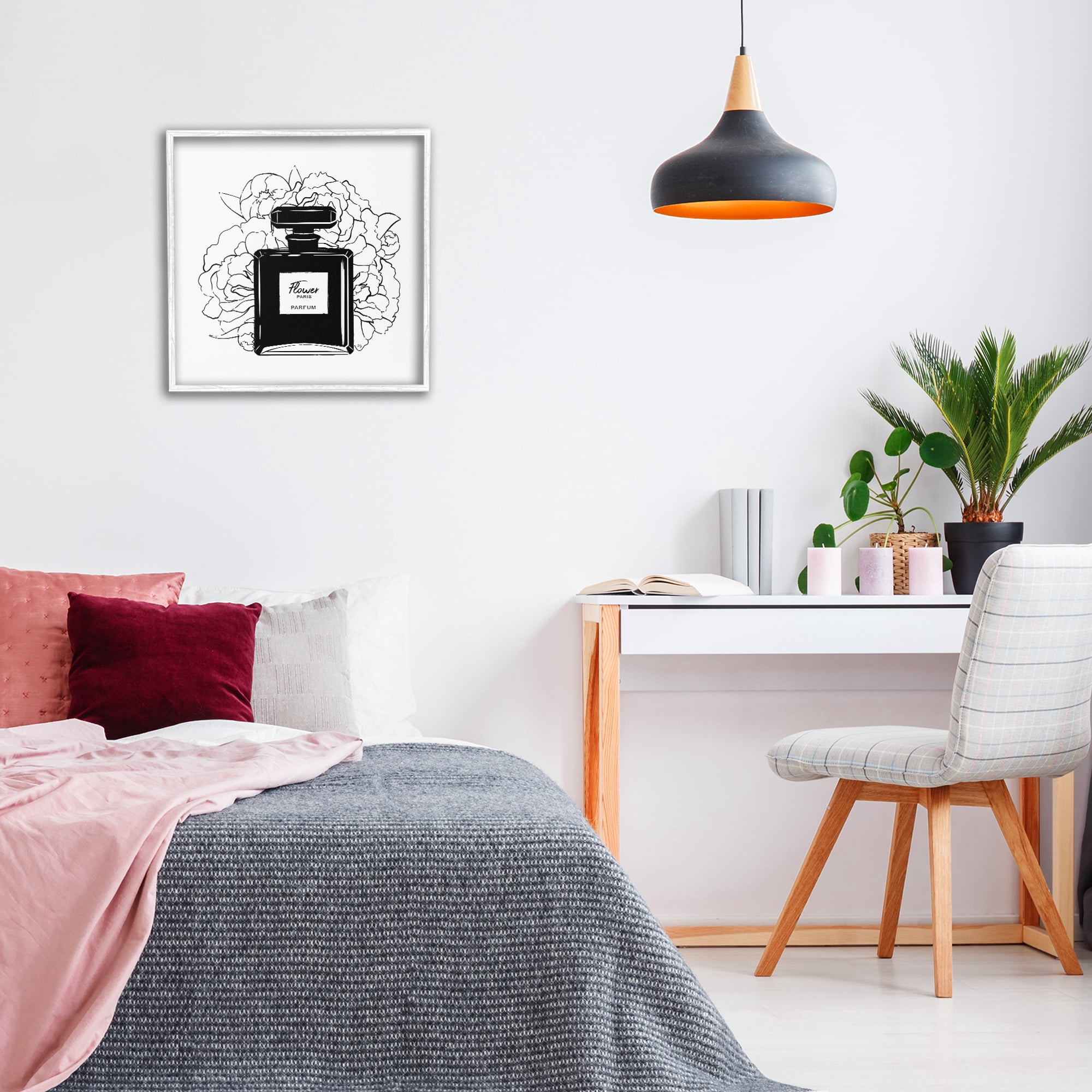 Stupell Industries Black Perfume & Roses Beauty & Fashion Painting White Framed Art Print Wall Art, 24 x 24
