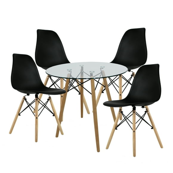 Set Comedor Oslo 4 Sillas Mesa Redonda 80cm Polipropileno Madera Mundo In KITMESI0052