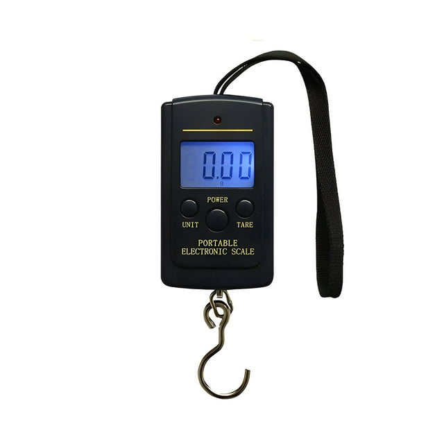 Eigraketly colgante de 40Kg, retroiluminación LCD con gancho, herramientas de equilibrio de bolsillo de viaje, herramienta de pesaje de equipaje de Medidores de medidas dimensionales Azul amarillo