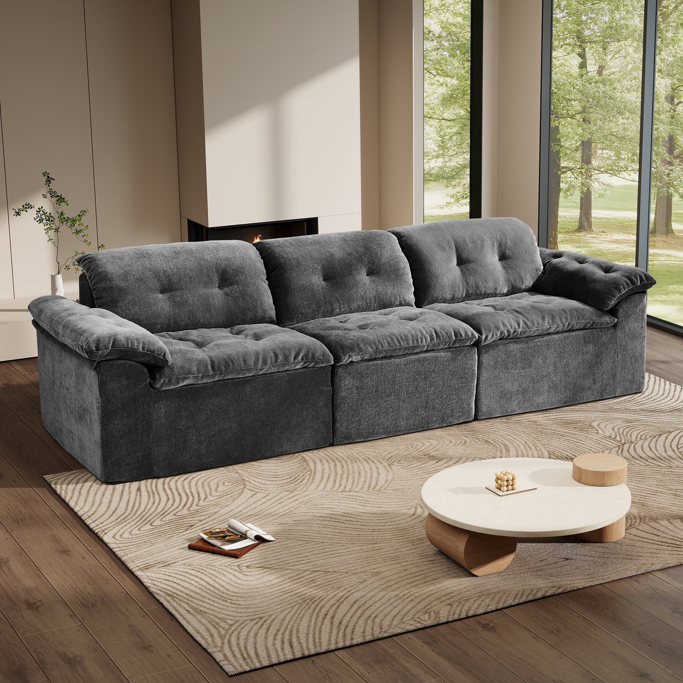 Aukfa 4-Piece L-Shaped Modular Sectional Sofa with Ottoman for