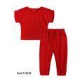 thumbnail image 2 of Minnieouse Verano niñas manga corta cuello camiseta pantalones conjunto estilo Casual fiesta Tops cintura elástica pantalones Kit ropa conjuntos de ropa Rojo 120cm, 2 of 6