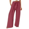thumbnail image 2 of Tittly Wide Leg Pants Woman Baggy Pants Linen Pants Women Summer Wide Leg Pants Drawstring Elastic Waist Pants High Waisted Pants Casual Beach Trousers Comfy Pants Women Sweatpants Women Wine XL, 2 of 5