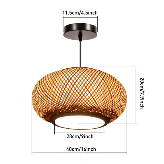 Round Vintage Hanging Ceiling Lamp Bamboo Wicker Rattan Pendant Light Fixture