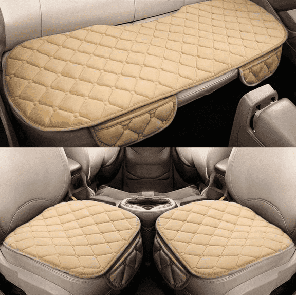 Anti-running and no-binding plush car seat 3-pieces set beige