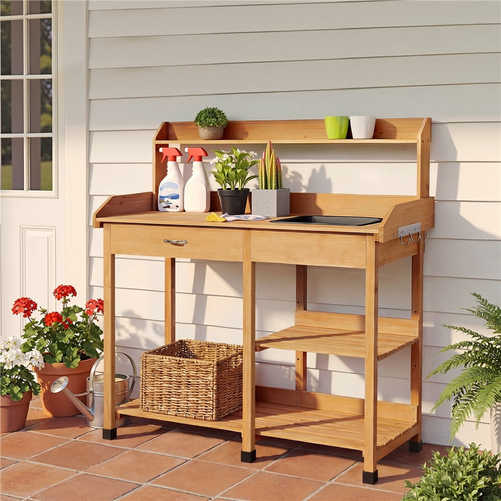 Renwick Garden Potting Bench with Basin & Drawer, Wood