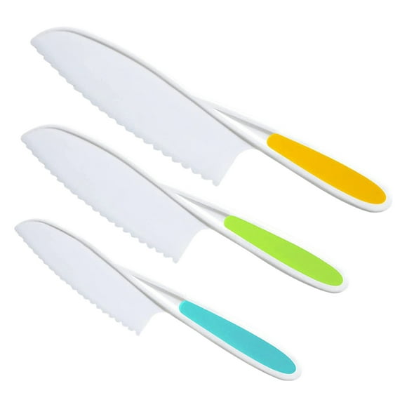 Agiferg 3 Piece Kids Kitchen Baking Knife Set, Safe To Use, Firm Grip, Serrated Edges, Kids Knife, Protects Little Chef's , Perfect For Cutting Food And Vegetabl