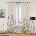 thumbnail image 2 of Flowers Lavender Kitchen Curtains 96 Inch Length, Retro Cottagecore Blooms Green Leaf Grommet Top Bedroom Living Room Curtains, Light Filtering Cafe Curtain Drapes 2 Panels Set 104''x96'', 2 of 9