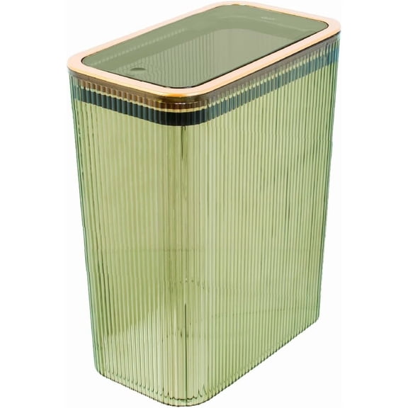 Bathroom Trash Can, 2.6 Gallon (10L) - Slim Plastic Waste Basket with Pop-Up Lid and Bag Ring - Colored Clear Trash Can for Bedroom, Office, College Dorm - Green