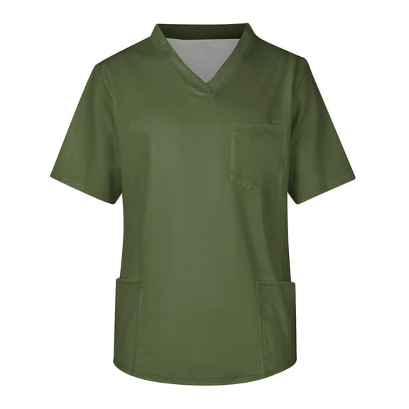 IYYVV Mens Scrub Top Solid Color & Tie Dye Scrubs for Men V-Neck Short Sleeve Medical Workwear with 3 Pocket Army Green 2XL