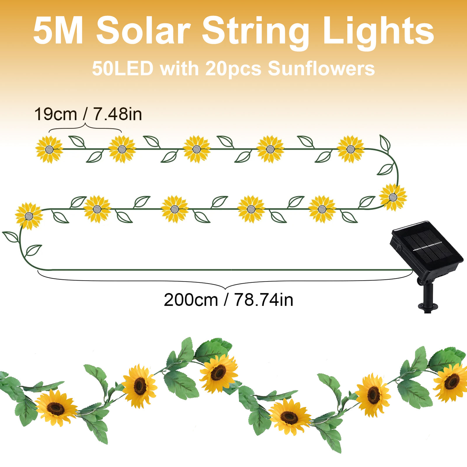 Rirool Solar Sunflower String Lights Outdoor 16 Ft, 50 LED photo 2
