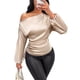 thumbnail image 1 of Women's satin off-shoulder long-sleeved elegant blouse, casual asymmetrical neckline, work/office silk blouse Red XL, 1 of 4
