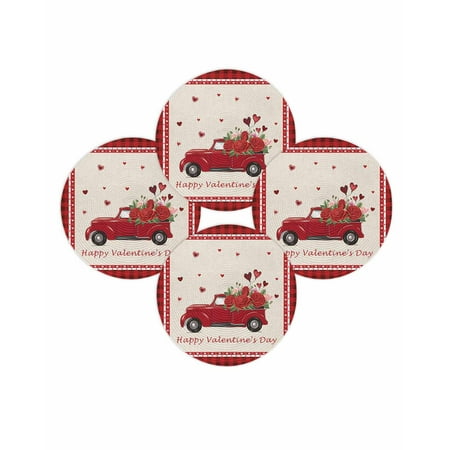 Valentine s Day Round Placemats Set of 4 Love Heart Rose Truck Place Mats Washable Woven Placemat Red Buffalo Plaid Circle Braided Table Mat for Kitchen Dining Table Wedding Party Home Decor 15 Inch Valentine s Day Round Placemats Set of 4 Love Heart Rose Truck Place Mats Washable Woven Placemat Red Buffalo Plaid Circle Braided Table Mat for Kitchen Dining Table Wedding Party Home Decor 15 Inch