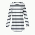 thumbnail image 4 of larppty Womens Trendy Long Sleeve Round Neck Striped Shirts Basic Loose Casual Tunic Tops with Curved Hem (Navy, M), 4 of 5