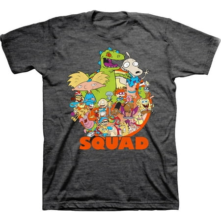 Mens Nickelodeon 90s Throwback Shirt - Retro Nick Group tee - Classic Nick Graphic T-Shirt (Charcoal Heather, Small)