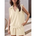 thumbnail image 3 of Fancyglim Two Piece Outfits for Women V Neck Lounge Sets Sleeveless Tops and Shorts Set with Pockets Apricot 2X-Large, 3 of 5