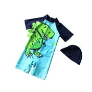 2 Pcs/set Boys Kids Cartoon Dinosaur Printing Swimsuit Muslimah Swimwear with Cap Tyrannosaurus Rex (with cap) XL