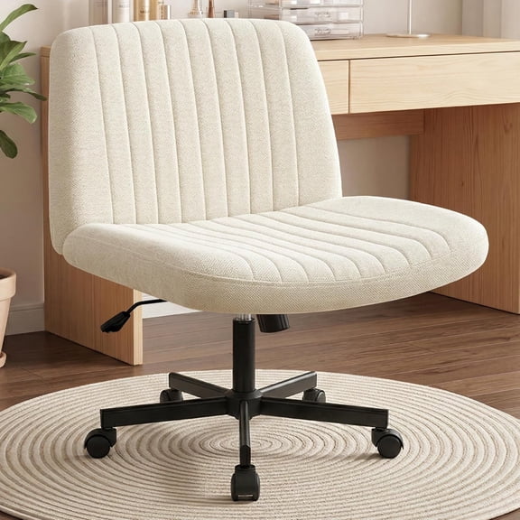 Orange Factory Criss Cross Chair, Wide Fabric Vanity Chair, Beige Wheel