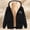 Black, variant on Womens Fleece Lined Graphic Zip Hoodie Coat, Mid Length Big Side Pockets Slogan Print Drawstring Hood Relaxed Fit for Brunch Date City Travel Black M