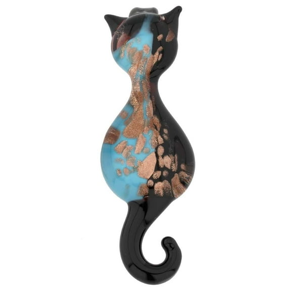 GlassOfVenice Murano Glass Cat Pendant - Black and Blue