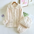 thumbnail image 2 of ICHUANYI Womens Cute Thickened Lapel Loose Long Sleeve Top Pocket Elastic Waist Pants Pajama Home Furnishing Set New Trending 2024, 2 of 8