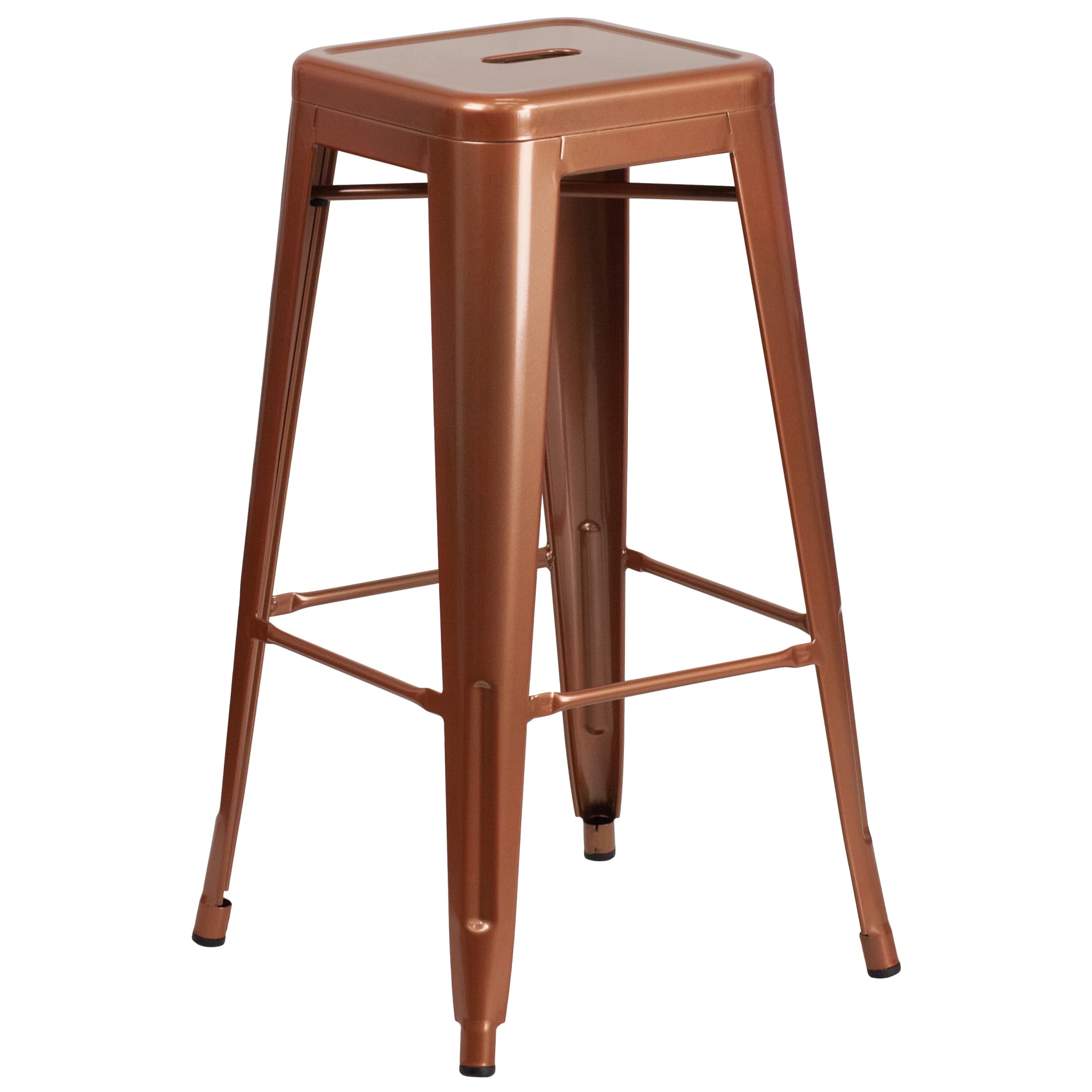 Merrick Lane Copper 30" High Backless Metal Bar Height Stool with Square Seat for Indoor-Outdoor Use