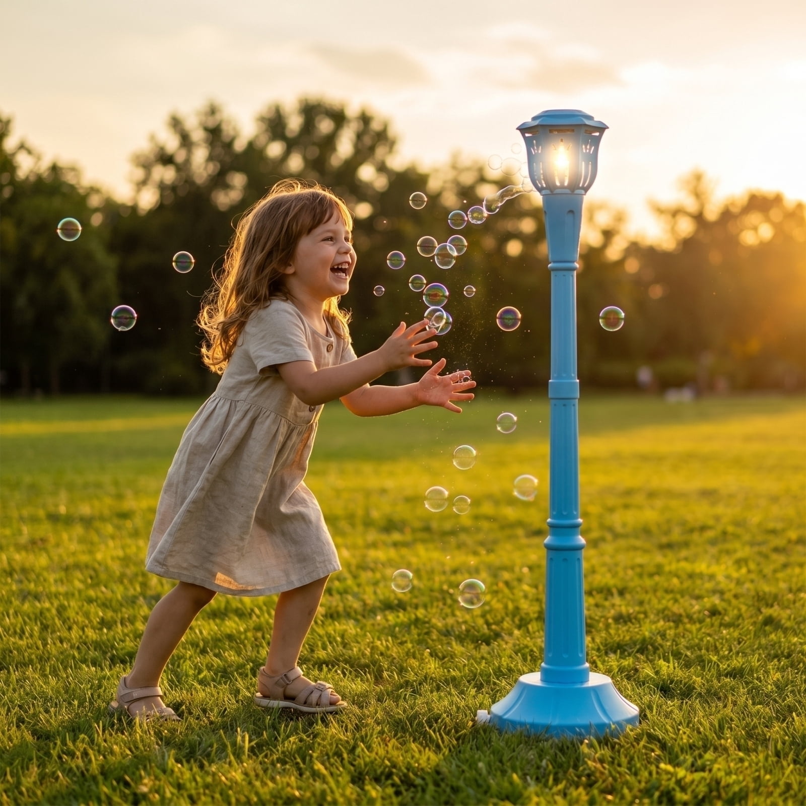 Standing Street Light Bubble Machine Rechargeable Automatic Electric Bubble Blower with Light & Music for Outdoor Camping Wedding Party Events with 1.69oz Bubble Solution(Pink-1pc)