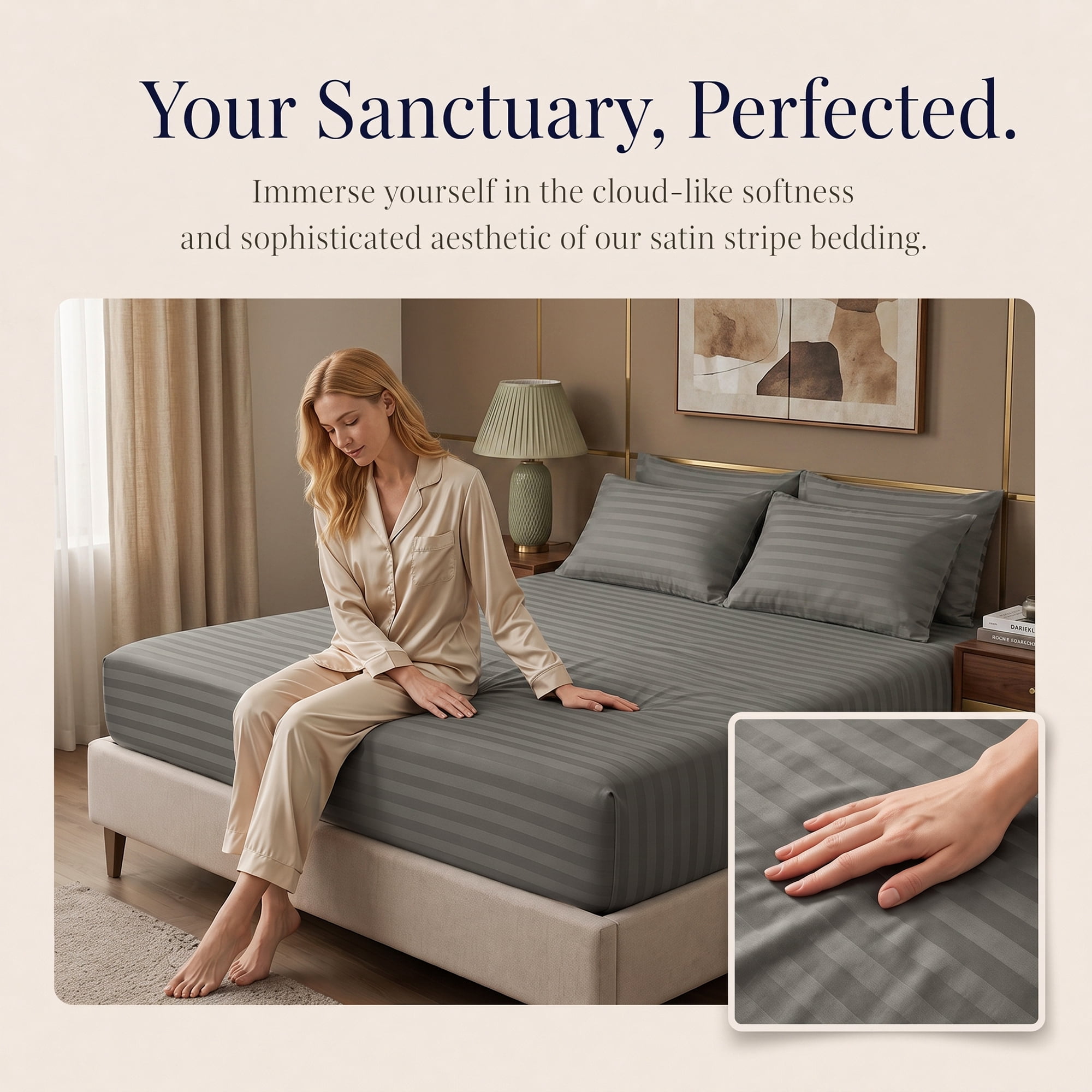 Unique Bargains Fitted Polyester Stripes Bed Sheets Not Easy to Fade 53.9"x74.8" Dark Grey