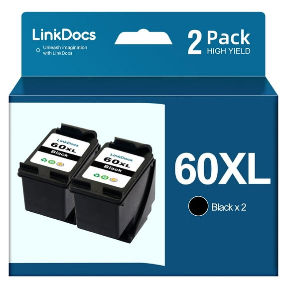 60XL Ink Cartridges Black Compatible for HP 60 60XL Black Ink CC640WN CC641WN to use with HP PhotoSmart C4680 C4780 C4795 C4640 D110 DeskJet F4480 F4440 F2430 F4280 Envy 100 110 120 Printer (2 Black)