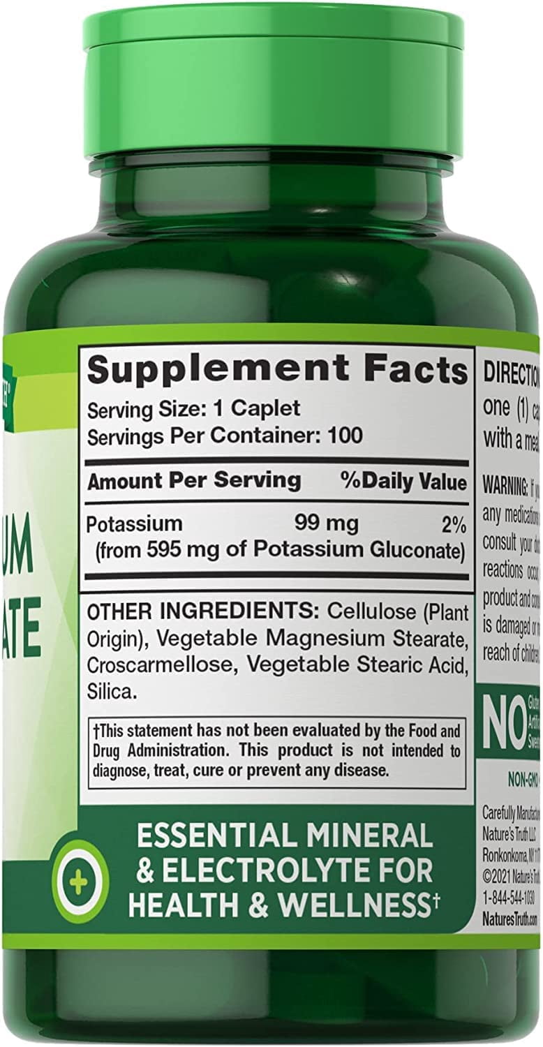 Nature's Truth Potassium Gluconate 595 mg, 100 ea (Pack of 4)