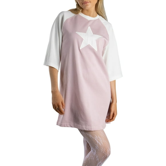Jess por Meiko Vestido de Mujer T-shirt Oversized con Mangas 3/4 en Contraste Star Struck S Rosa