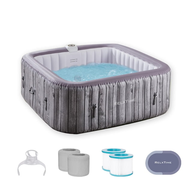 RELXTIME 73 Inch Inflatable Hot Tub 4-6 Person Outdoor Square Portable Home Spa with 130 Soothing Air Jets,Spa Cover