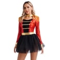 thumbnail image 5 of YiZYiF Womens Halloween Circus Ringmaster Bodysuit Dress Fringe Shoulder Tulle Tutu Leotard Dress Red XL, 5 of 7