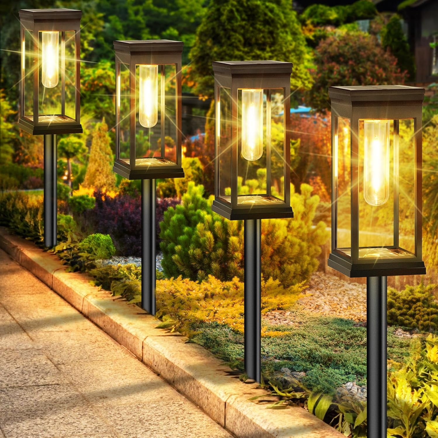 Solar Pathway Lights Outdoor, 8-Pack Large LED Solar Light Outdoor Waterproof, Super Bright Outside Lights for Yard, Sun-Powered Landscape Lighting for Garden Walkway, Warm White