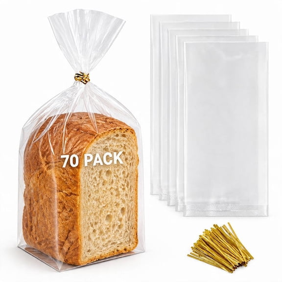 70 Count Clear Disposable PE Bread Storage Bags with 100 Twist Ties