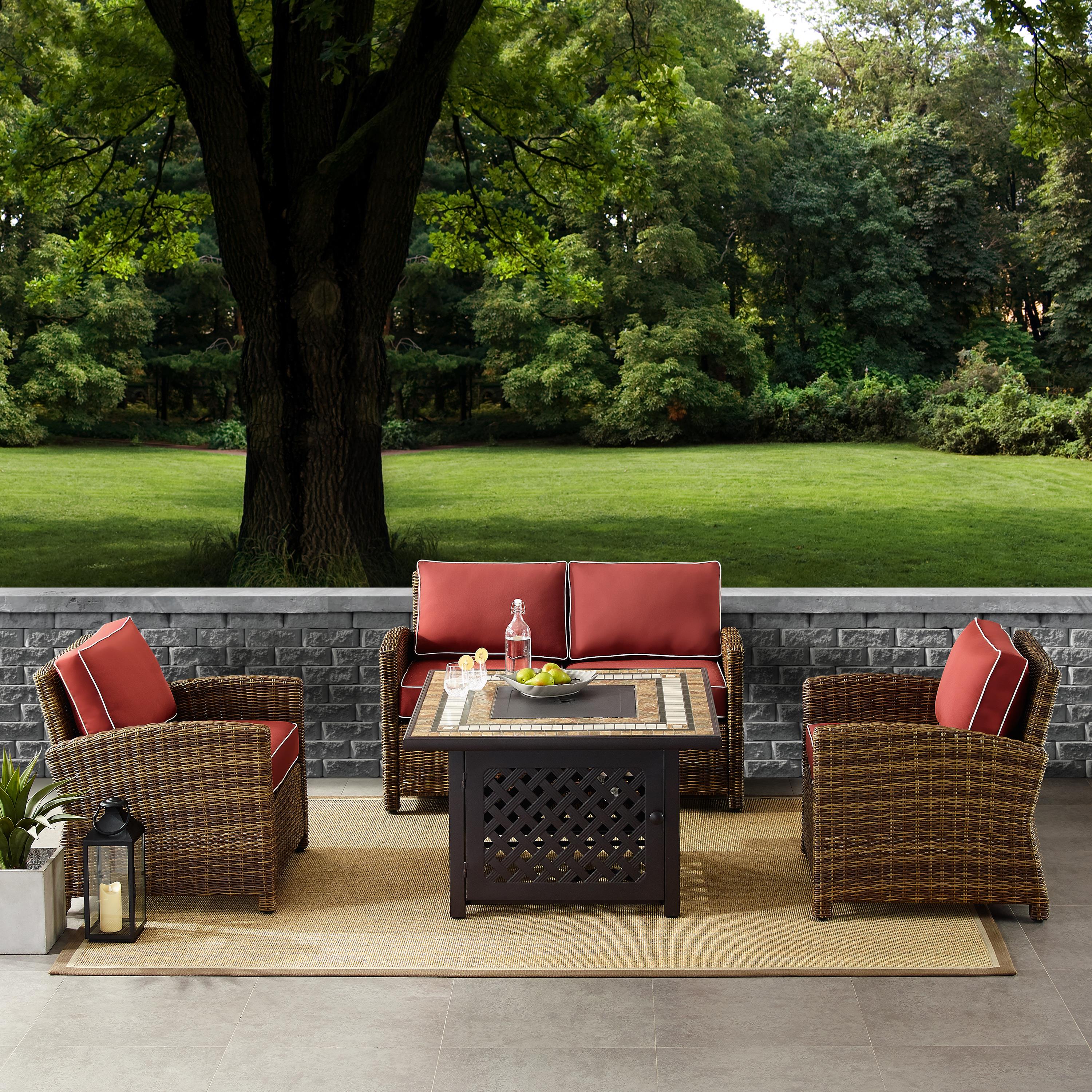 Crosley Furniture Bradenton 4 Piece Patio Fabric Fire Pit Sofa Set in Brown/Red - image 2 of 9
