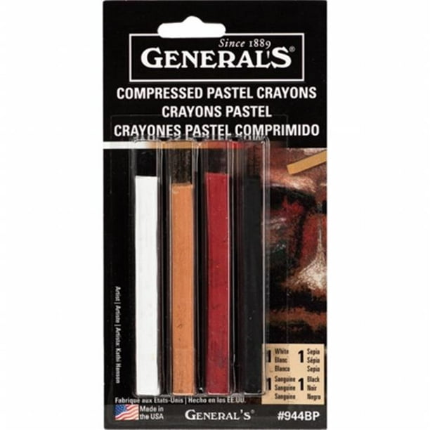 General Pencil 944BP Craies de Cire Pastels Compressés 4/Pkg-White&44; Sépia&44; Sanguine & Noir