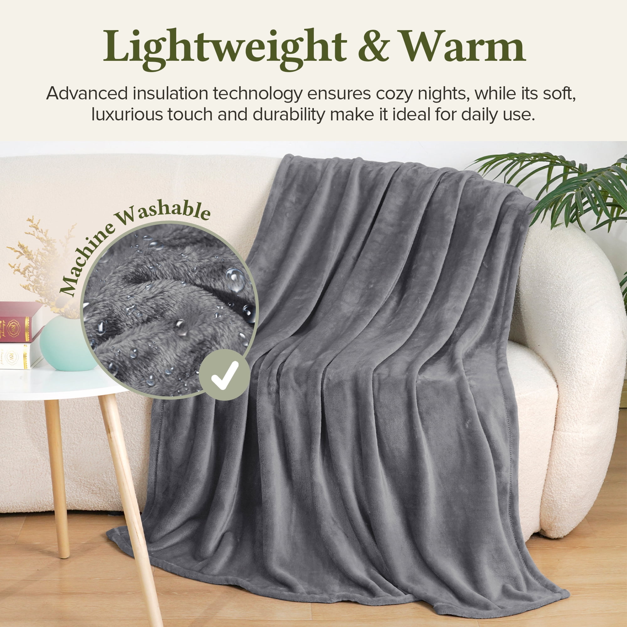 PHF Fleece Queen Blanket, Fuzzy Soft Lightweight Blankets for Bed, Sofa, Suitable for All Season, Grey, 90x90 inches