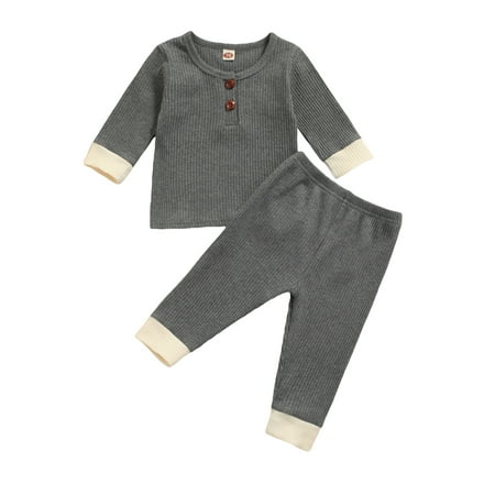 

wsevypo Toddler Kid Baby Girl Boy Ribbed Pullover Top Trouser Autumn Winter Long Sleeve Outfit
