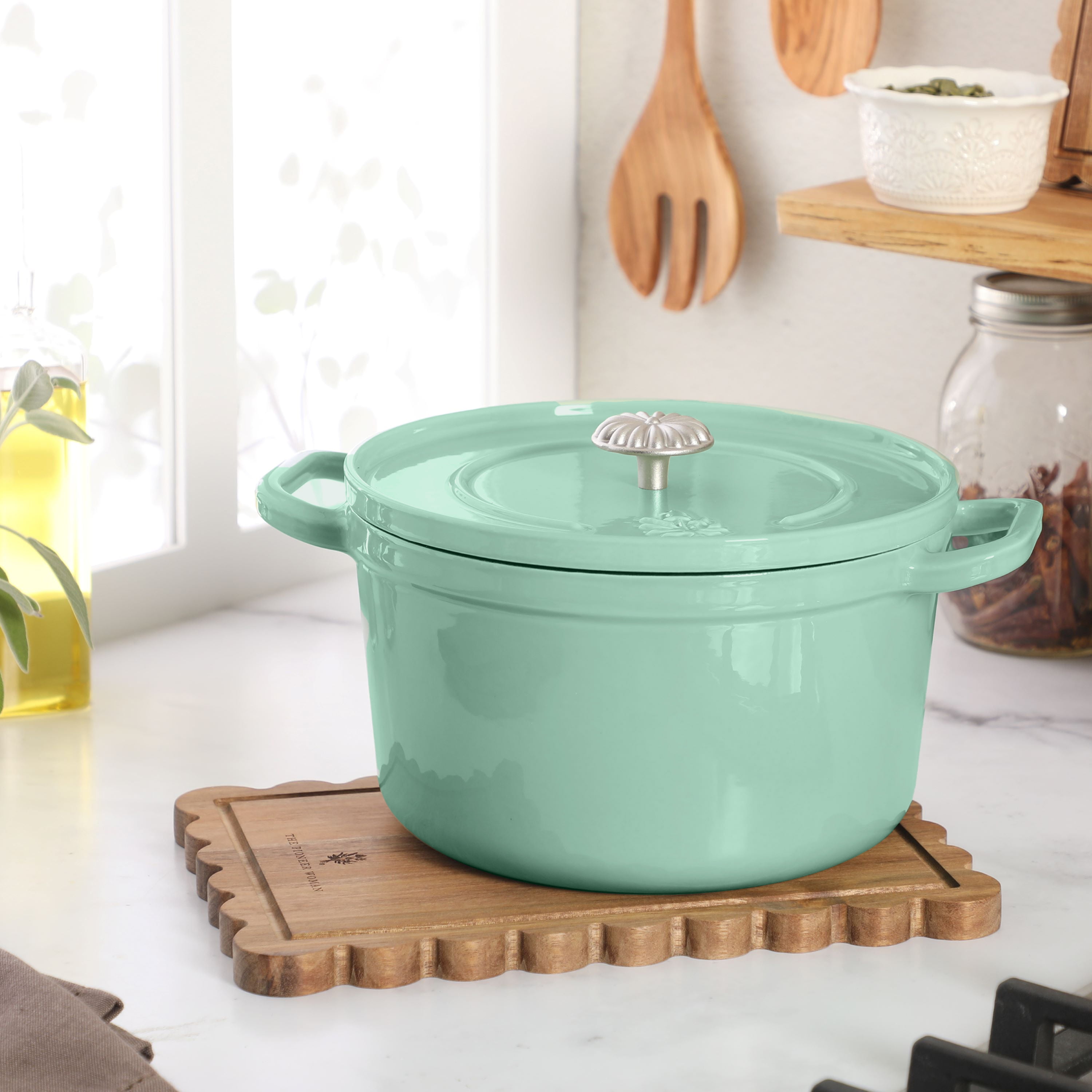 The Pioneer Woman 5-Quart Enameled Cast Iron Dutch Oven Pot with Lid, Green