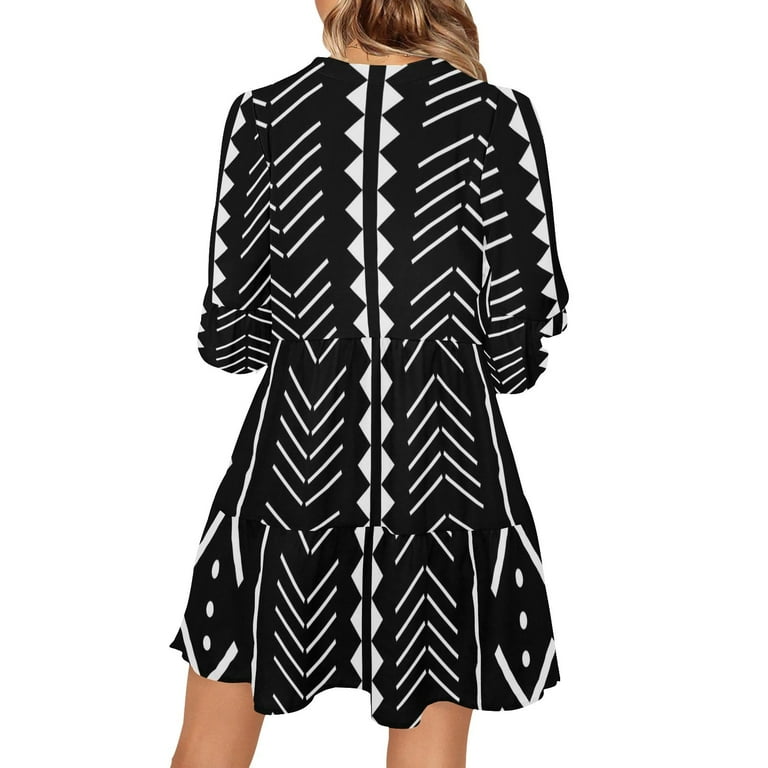 Black and White Aztec Print V-Neck Loose Fit Dress (Size:2XL;) - Walmart.com